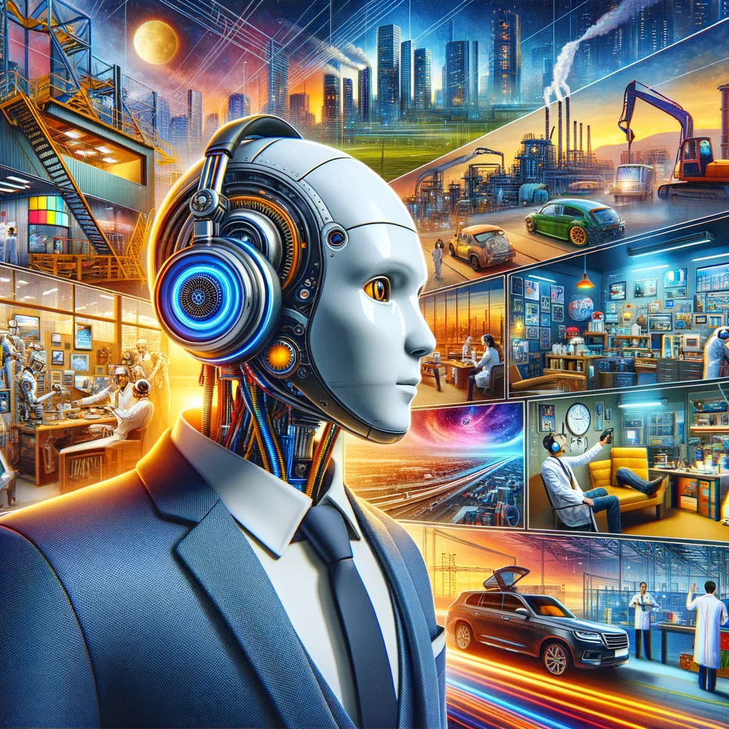 A collage representing AI-assisted creative work across industries